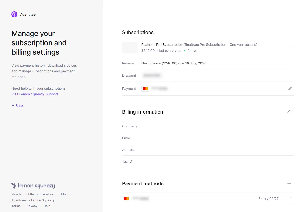 Lemon Squeezybilling dashboard